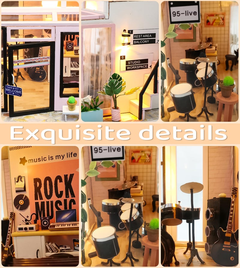 Spilay DIY Miniature Dollhouse Kit with Wooden Furniture,DIY Dollhouse Kit with Dust Proof and Music Movement,1:24 Scale Creative Room for Romantic Valentine's Gift(Time Studio) - Image 3